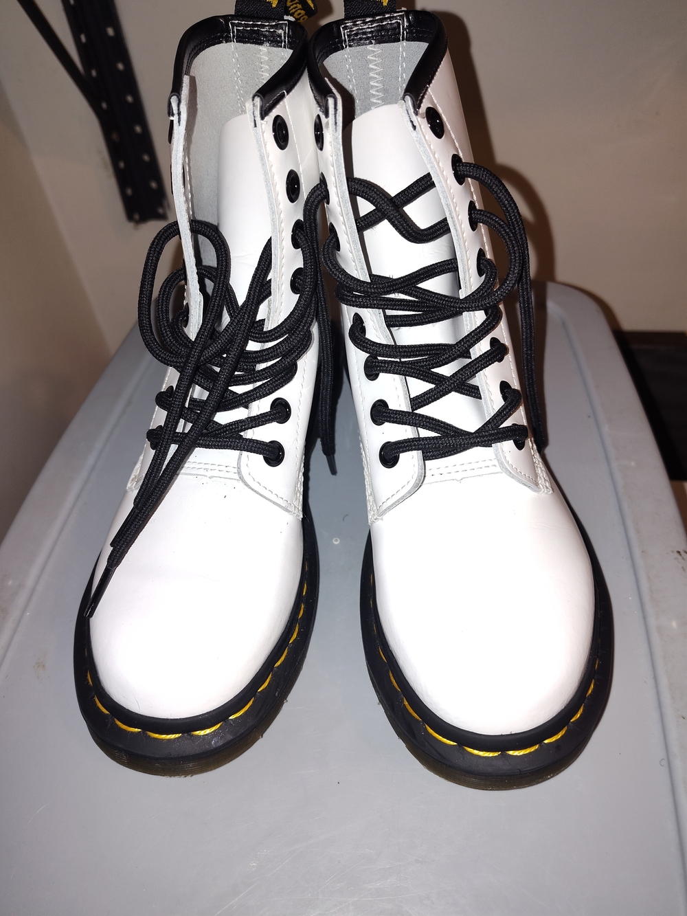 New Dr. Martens White Lace-Up Combat Boots with Black Laces